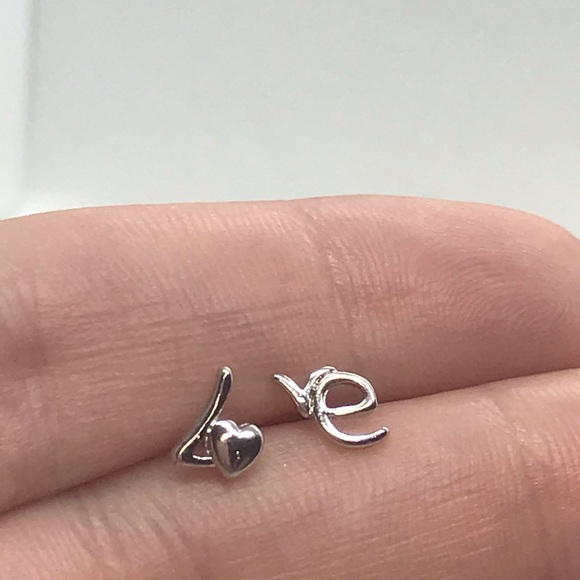 Sterling Silver 925 Love Stud Earrings - Picture 4 of 5